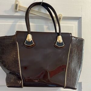 Dark brown patent handbag